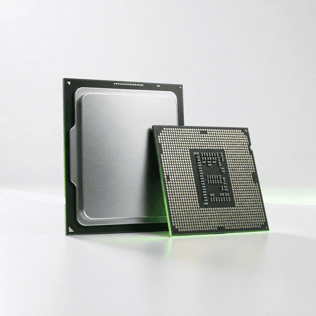 Desktop processor chips with lime-green accent lighting