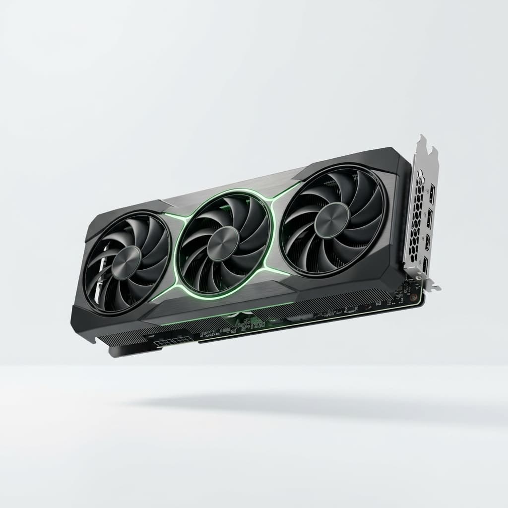Black triple-fan graphics card with lime-green accents